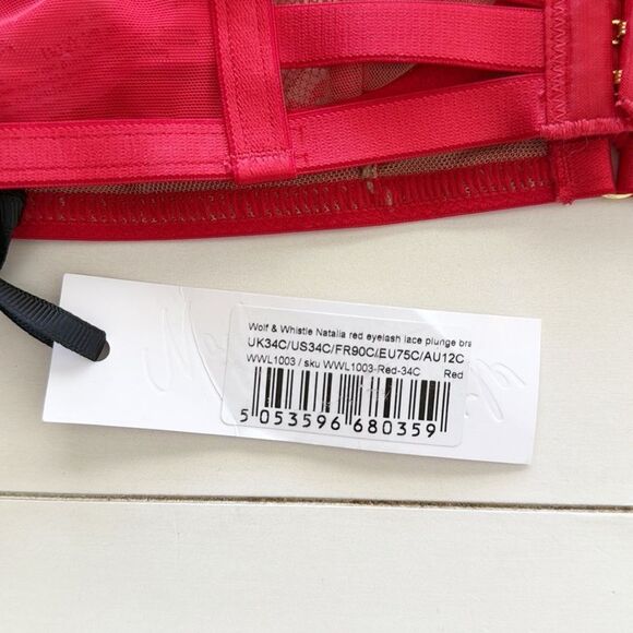 ASOS Wolf and Whistle Red Natalia Eyelash Lace Plunge Bra 34C - Picture 10 of 10